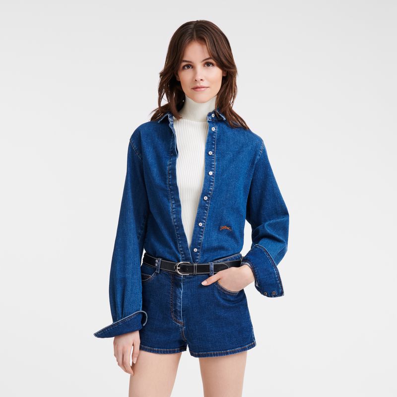 Longchamp Denim Hemd Damen Blau | Deutschland-127RXMFLZ