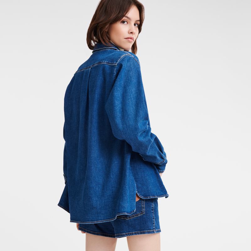 Longchamp Denim Hemd Damen Blau | Deutschland-127RXMFLZ