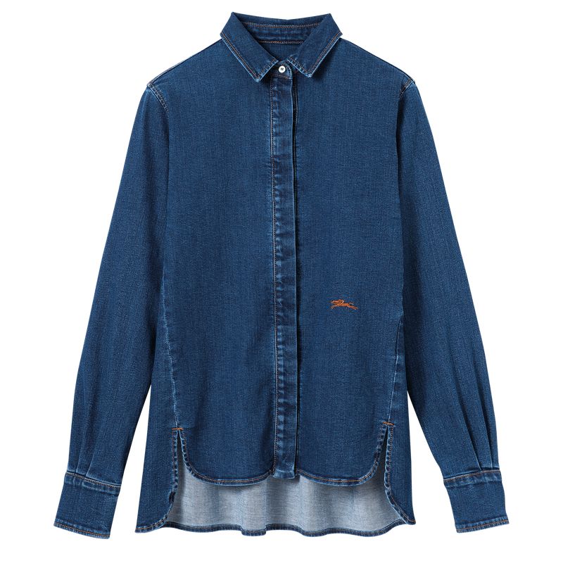 Longchamp Denim Hemd Damen Blau | Deutschland-127RXMFLZ