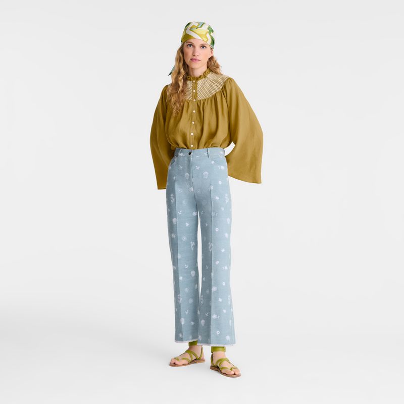 Longchamp Embroidered Denim Jeans Damen Blau | Deutschland-263AXNPWE