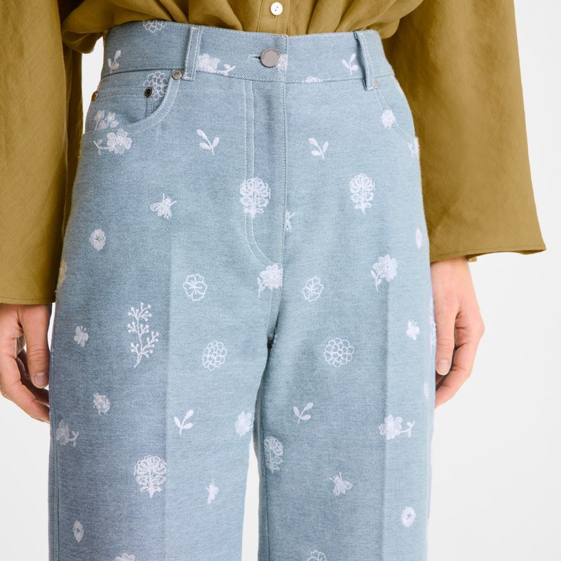 Longchamp Embroidered Denim Jeans Damen Blau | Deutschland-263AXNPWE