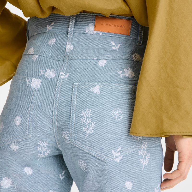 Longchamp Embroidered Denim Jeans Damen Blau | Deutschland-263AXNPWE