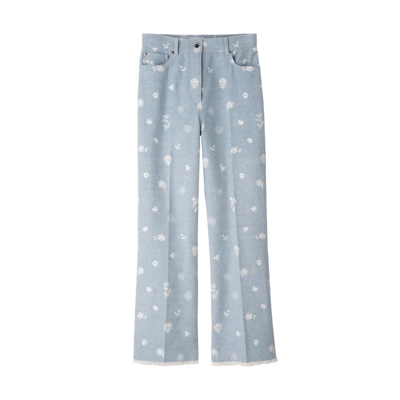 Longchamp Embroidered Denim Jeans Damen Blau | Deutschland-263AXNPWE