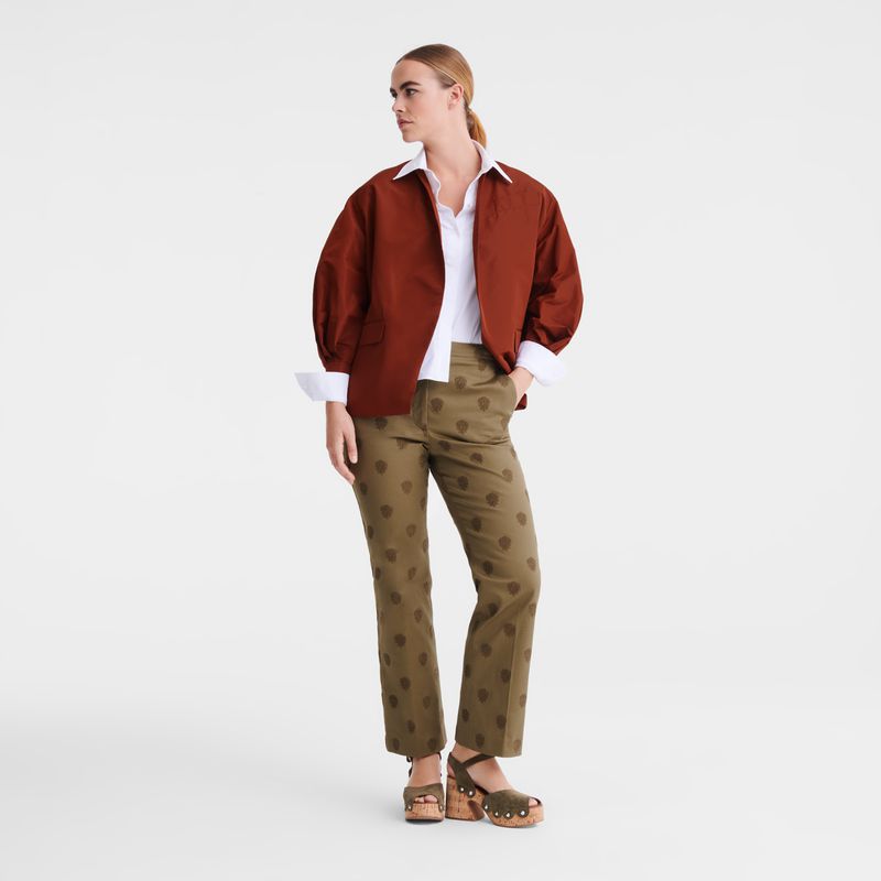 Longchamp Embroidered Gabardine Hose Damen Olivgrün | Deutschland-384IWUGHD