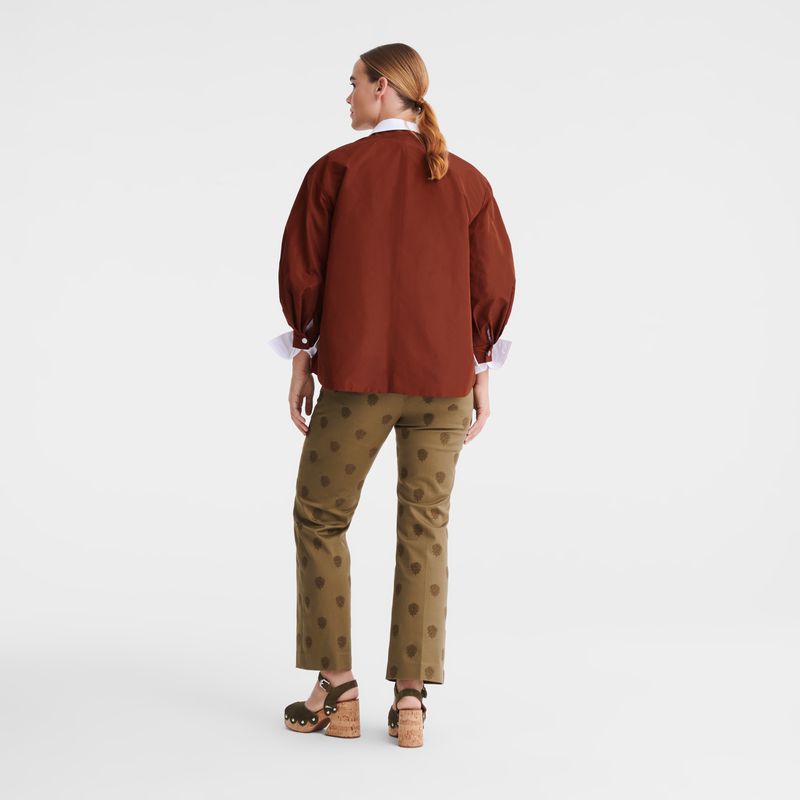 Longchamp Embroidered Gabardine Hose Damen Olivgrün | Deutschland-384IWUGHD