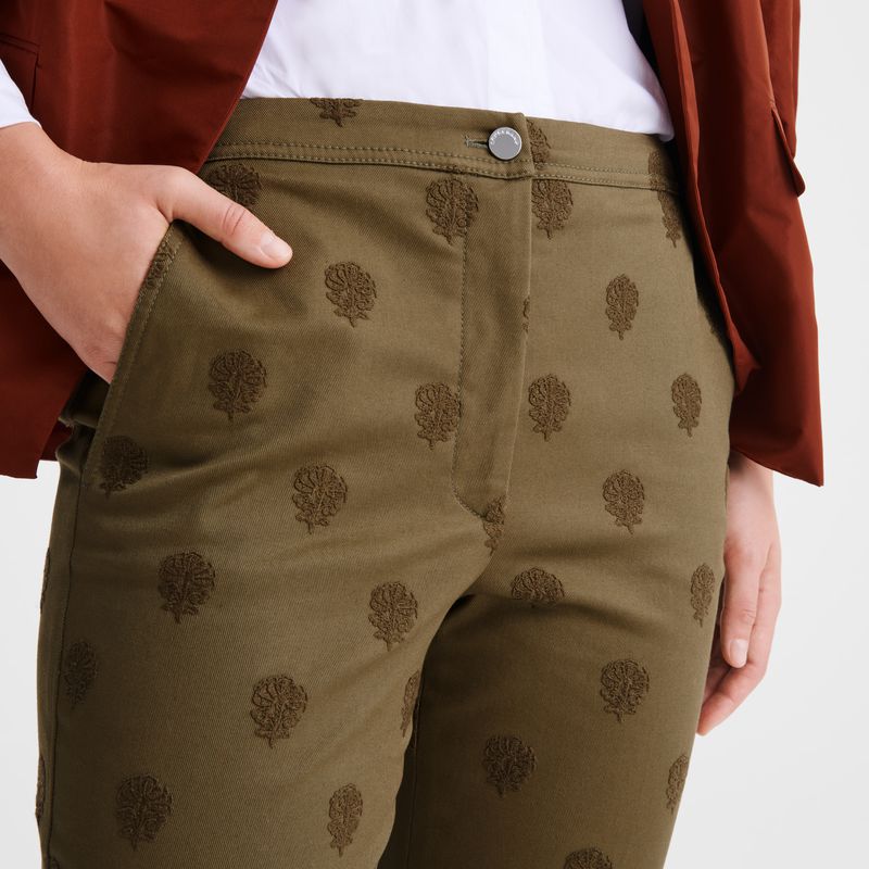 Longchamp Embroidered Gabardine Hose Damen Olivgrün | Deutschland-384IWUGHD