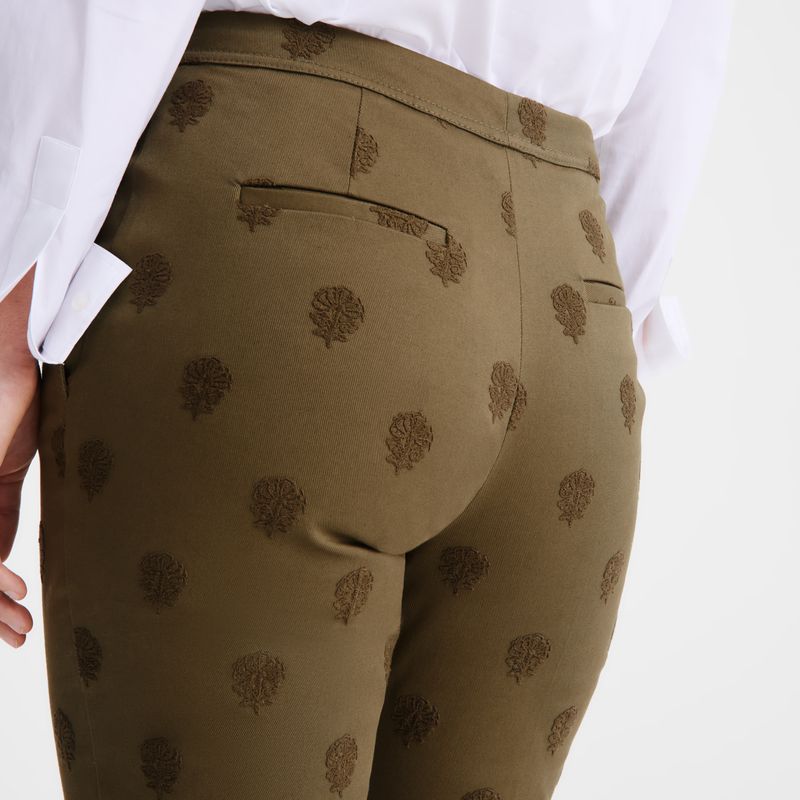 Longchamp Embroidered Gabardine Hose Damen Olivgrün | Deutschland-384IWUGHD