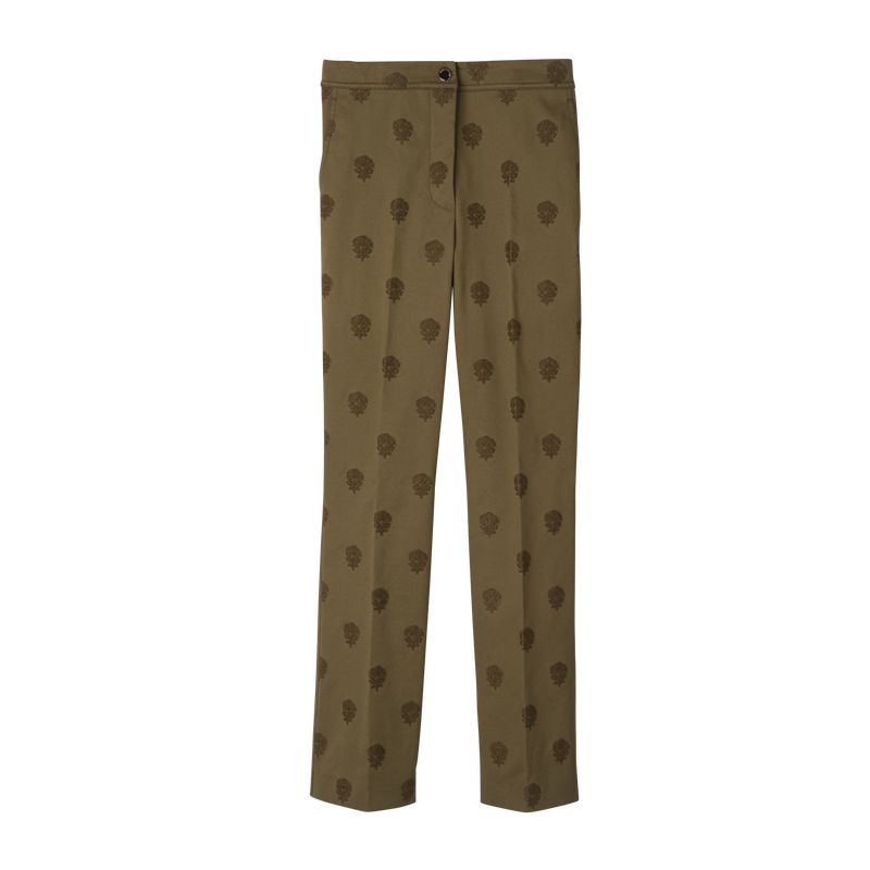 Longchamp Embroidered Gabardine Hose Damen Olivgrün | Deutschland-384IWUGHD