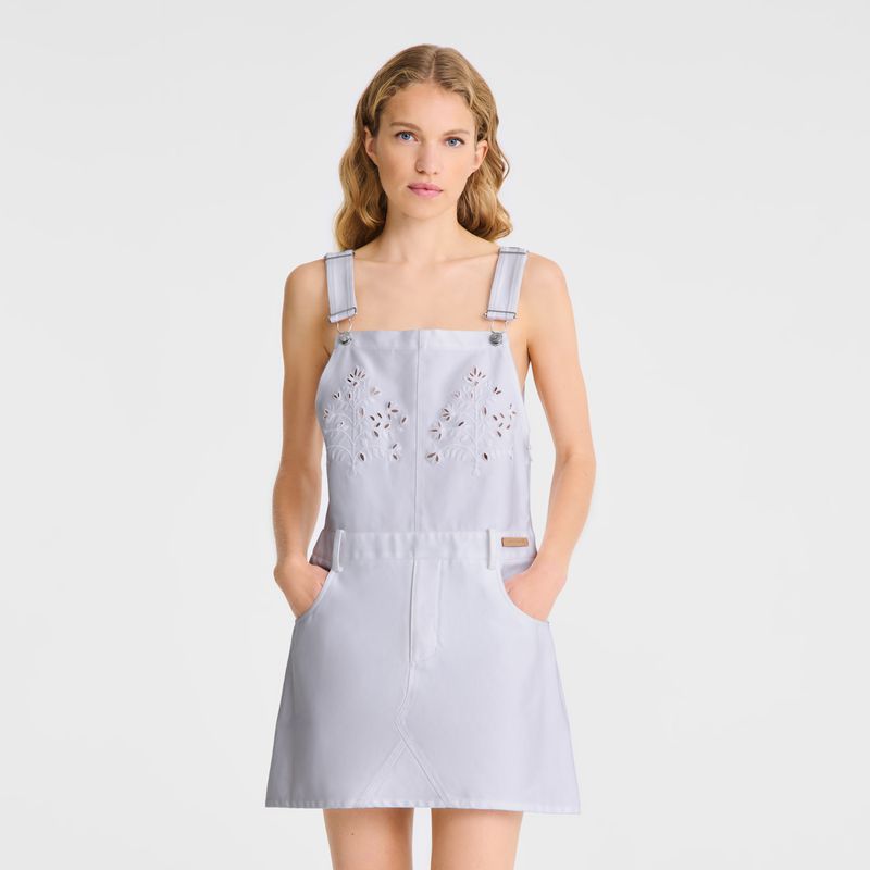 Longchamp Embroidered Gabardine Kleid Damen Weiß | Deutschland-678NUFMED