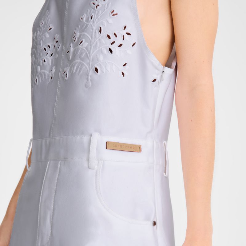 Longchamp Embroidered Gabardine Kleid Damen Weiß | Deutschland-678NUFMED