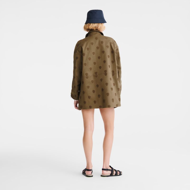 Longchamp Embroidered Gabardine Mantel Damen Olivgrün | Deutschland-386YFCATQ