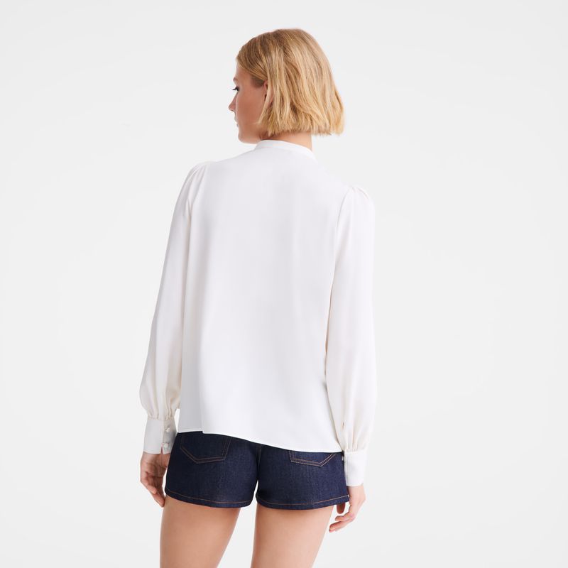 Longchamp Fluid Crepe Bluse Damen Weiß | Deutschland-372SNRPYH