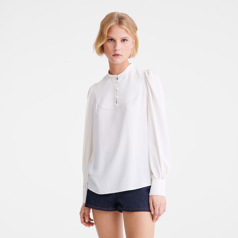 Longchamp Fluid Crepe Bluse Damen Weiß | Deutschland-372SNRPYH