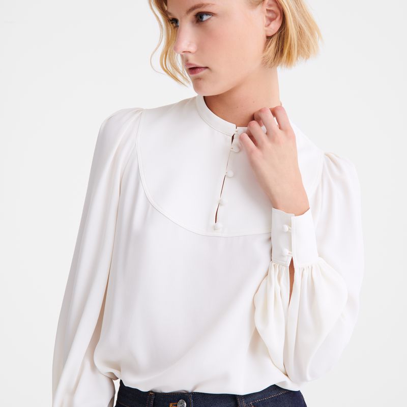 Longchamp Fluid Crepe Bluse Damen Weiß | Deutschland-372SNRPYH