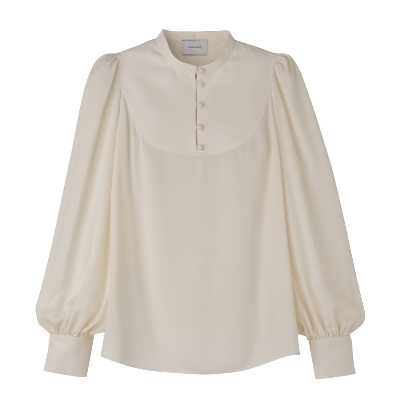 Longchamp Fluid Crepe Bluse Damen Weiß | Deutschland-372SNRPYH