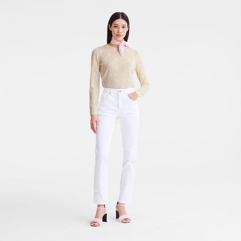 Longchamp Gabardine Hose Damen Weiß | Deutschland-613XNQBFR