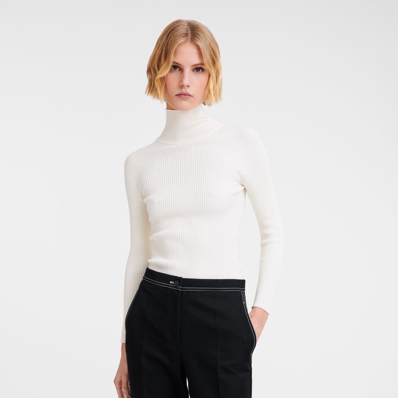 Longchamp High Collar Fitted Pullover Damen Weiß | Deutschland-046IZSKTL