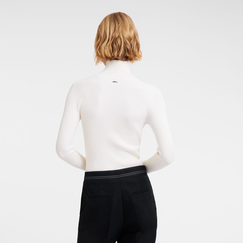 Longchamp High Collar Fitted Pullover Damen Weiß | Deutschland-046IZSKTL