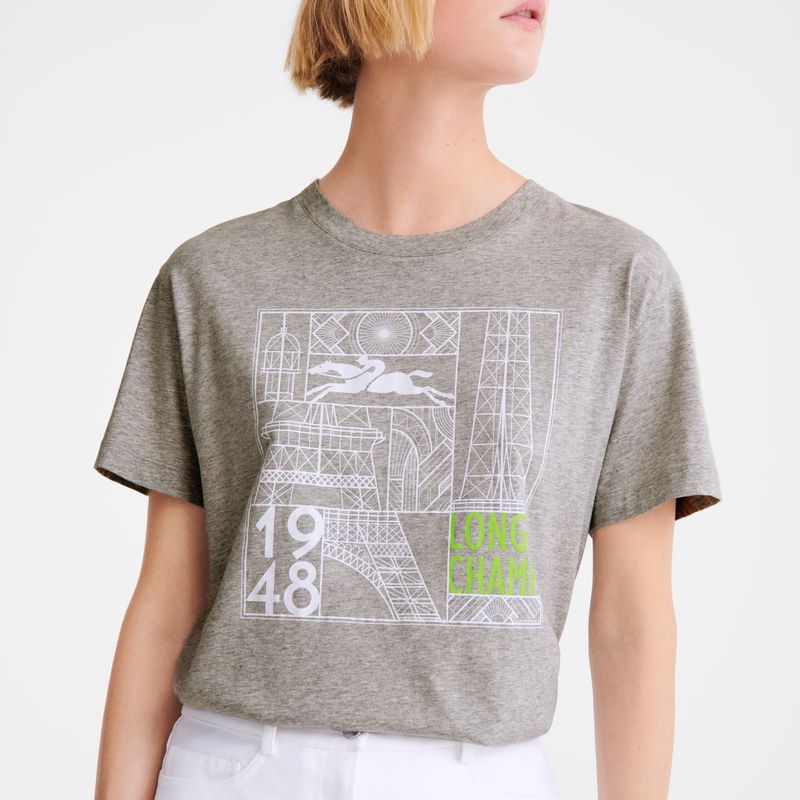 Longchamp Jersey T-shirt Damen Grau | Deutschland-463GAUWJF