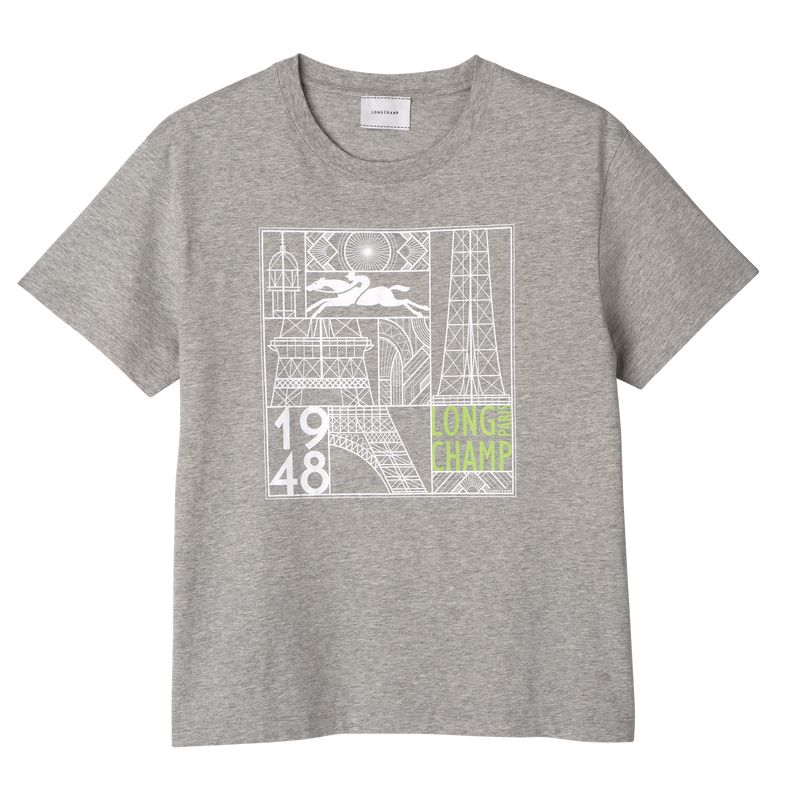 Longchamp Jersey T-shirt Damen Grau | Deutschland-463GAUWJF