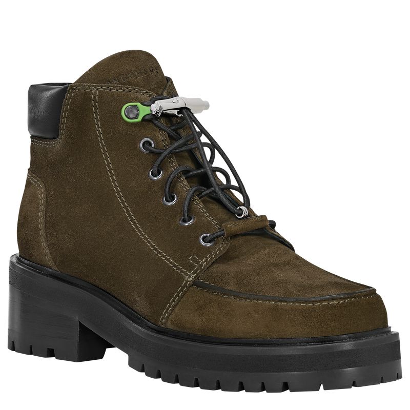 Longchamp La Baroudeuse Low Stiefel Damen Olivgrün | Deutschland-387DGXHTE