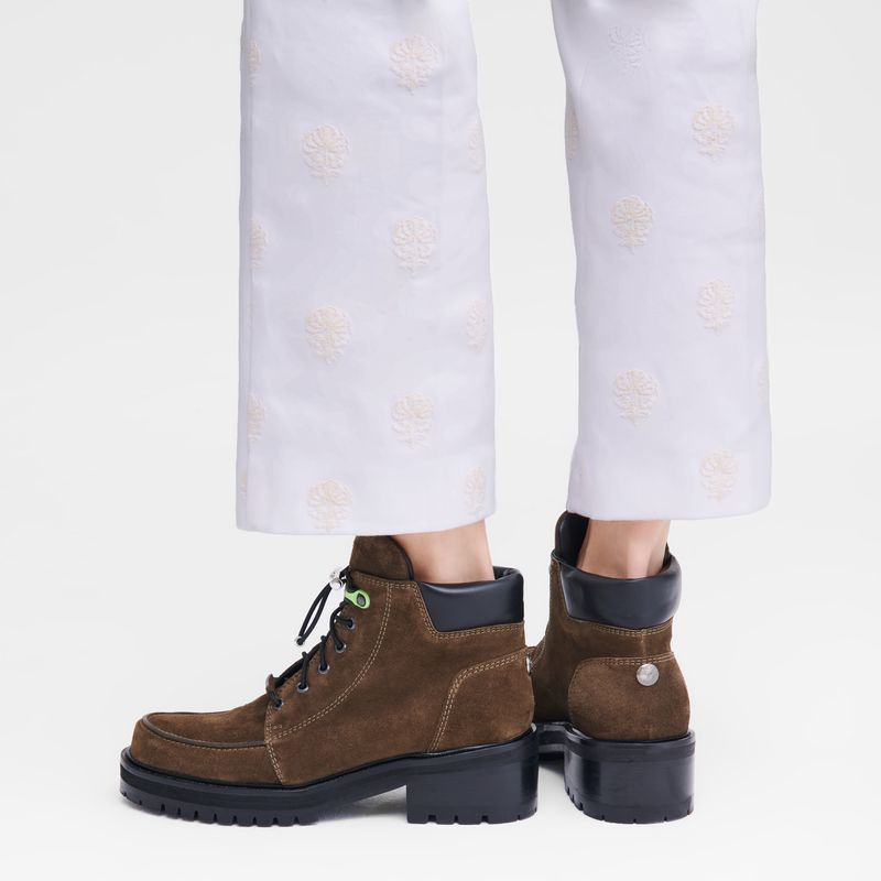 Longchamp La Baroudeuse Low Stiefel Damen Olivgrün | Deutschland-387DGXHTE