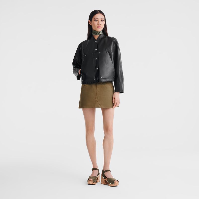 Longchamp Lambskin Jacke Damen Schwarz | Deutschland-036IGOKNS