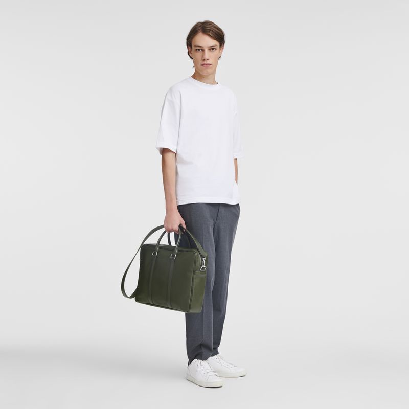 Longchamp Le Foulonné M Aktentasche Damen Khaki | Deutschland-329PJMCGU