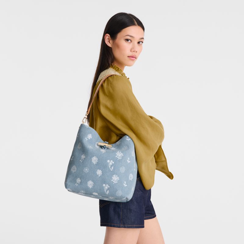 Longchamp Le Roseau M Hobo Tasche Damen Blau | Deutschland-531KNTWZP