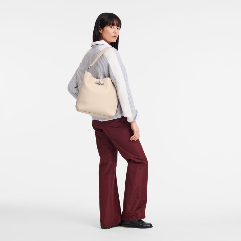 Longchamp Le Roseau M Schultertasche Damen Beige | Deutschland-357VKLSYI