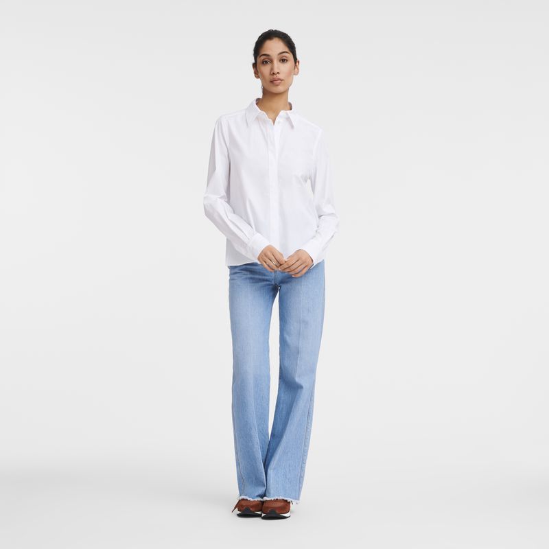 Longchamp Popelin Hemd Damen Weiß | Deutschland-974OCKLDG