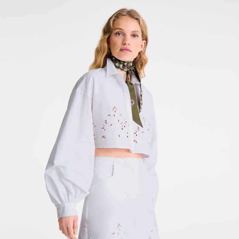 Longchamp Poplin Embroidered Hemd Damen Weiß | Deutschland-328GJKPFM