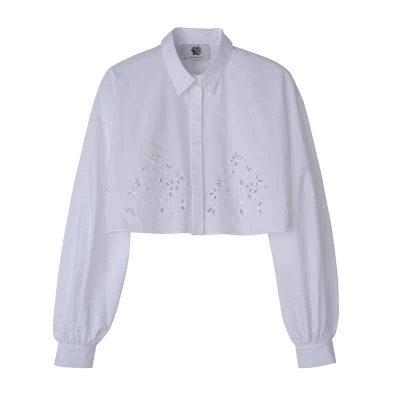 Longchamp Poplin Embroidered Hemd Damen Weiß | Deutschland-328GJKPFM