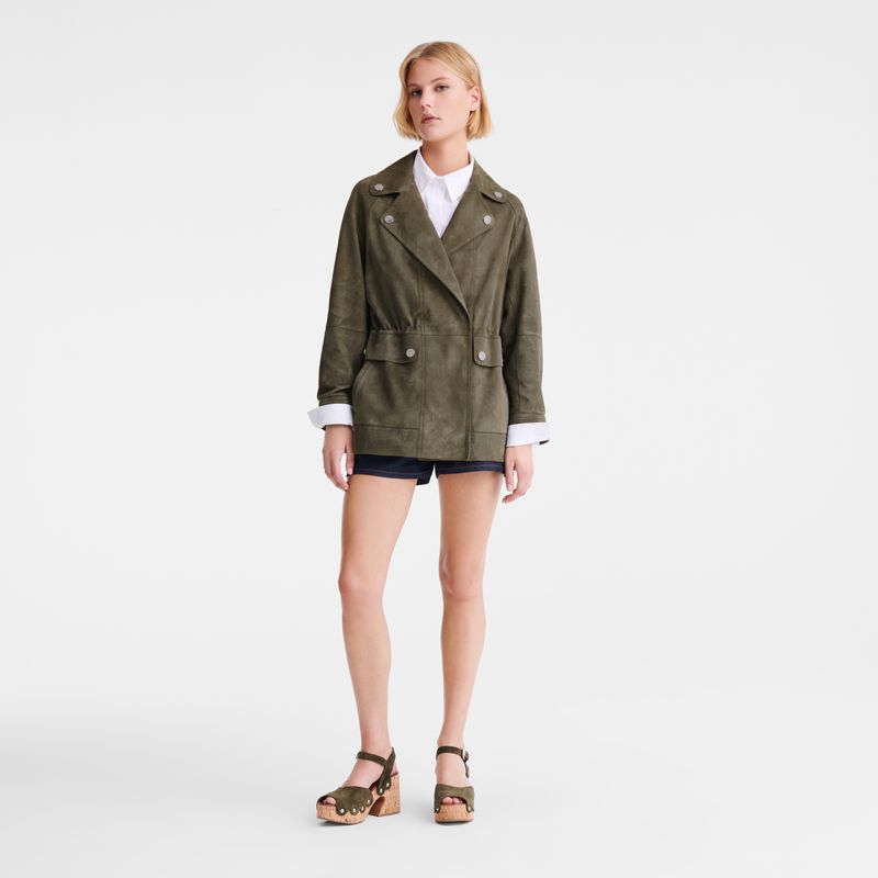 Longchamp Safari Jacke Damen Khaki | Deutschland-748FHBNZA