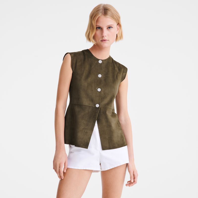 Longchamp Sleeveless Jacke Damen Khaki | Deutschland-329DNHUYJ