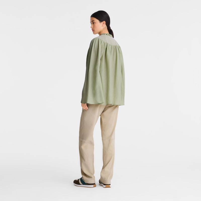 Longchamp Smocked Veil Bluse Damen Grün | Deutschland-017CMJKIN