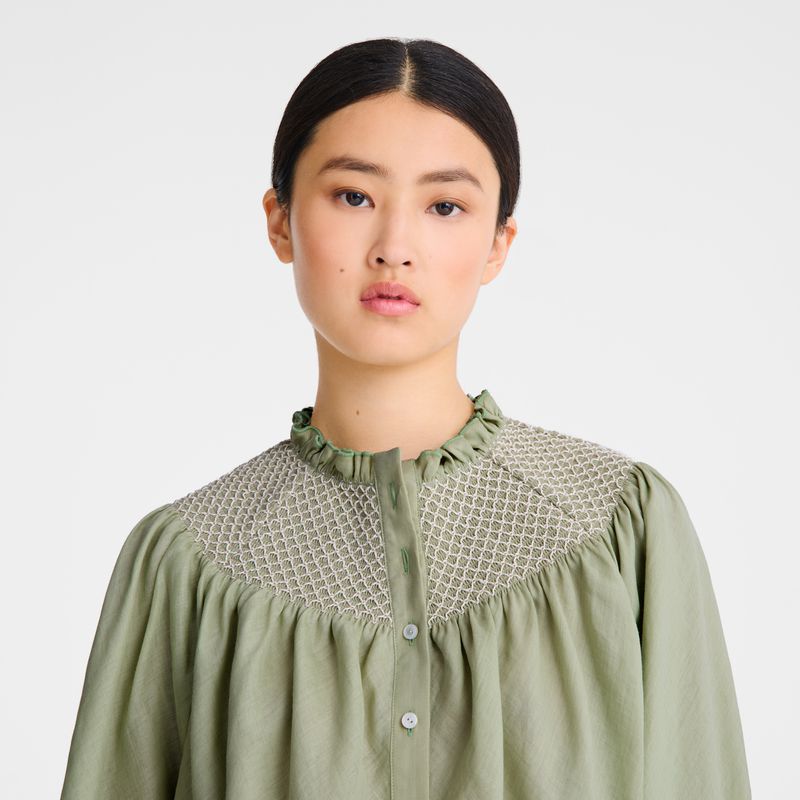 Longchamp Smocked Veil Bluse Damen Grün | Deutschland-017CMJKIN