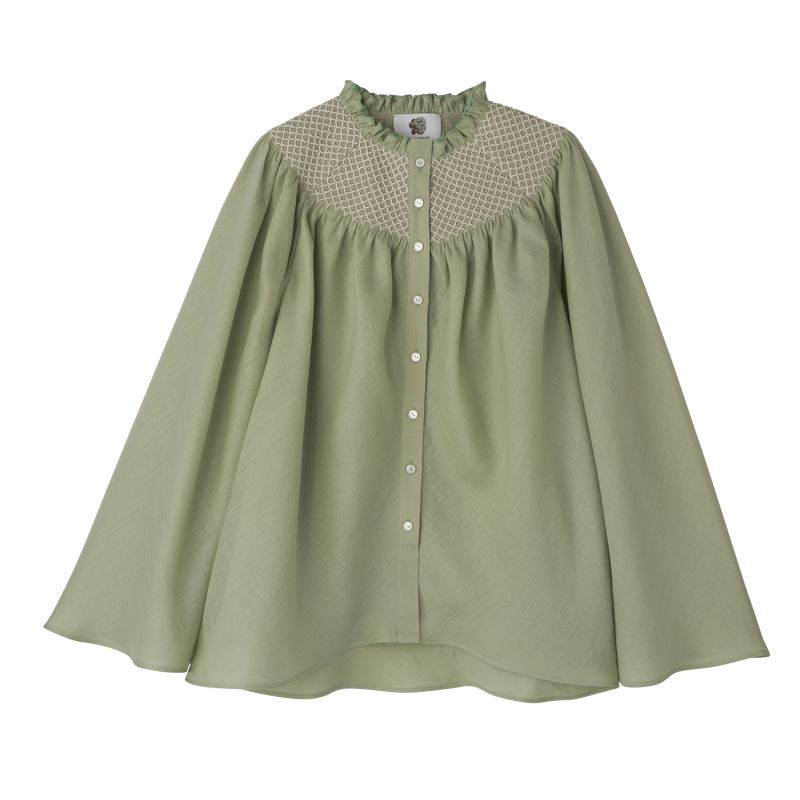 Longchamp Smocked Veil Bluse Damen Grün | Deutschland-017CMJKIN