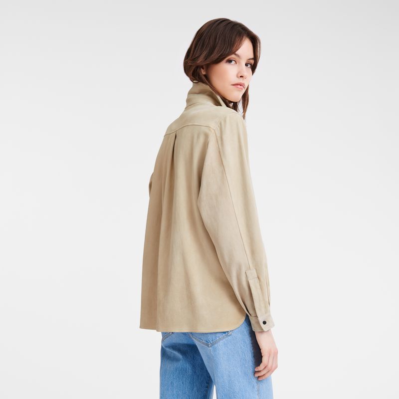 Longchamp Straight Leather Hemd Damen Beige | Deutschland-954XTUNSP