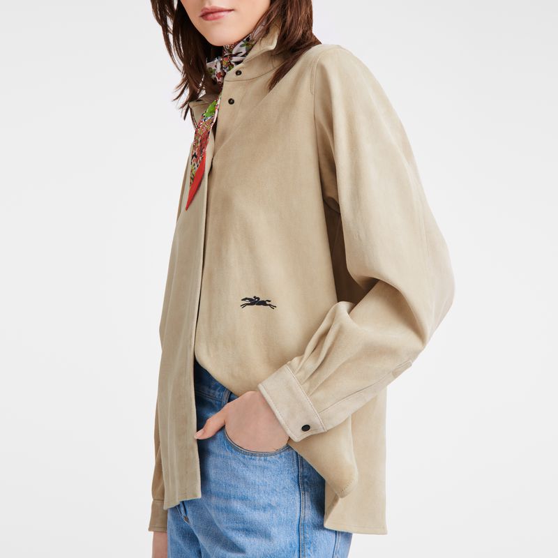 Longchamp Straight Leather Hemd Damen Beige | Deutschland-954XTUNSP