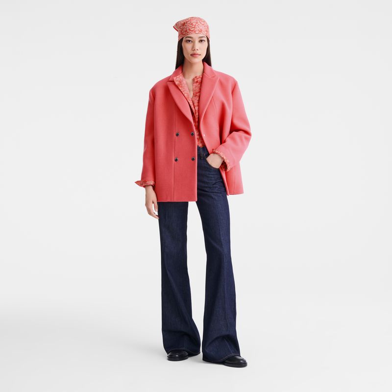 Longchamp Straight Short Mantel Damen Rosa | Deutschland-314WUEVTP