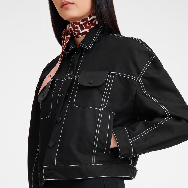 Longchamp Topstitching Short Jacke Damen Schwarz | Deutschland-903SANBOM