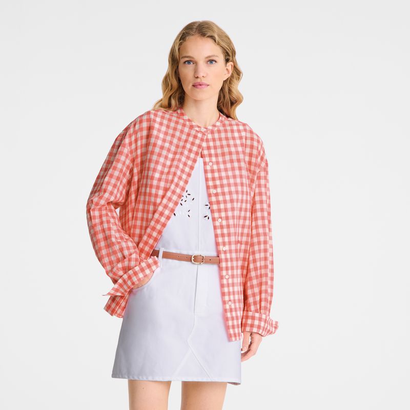 Longchamp Vichy Jacquard Hemd Damen Rosa | Deutschland-026DABCKH