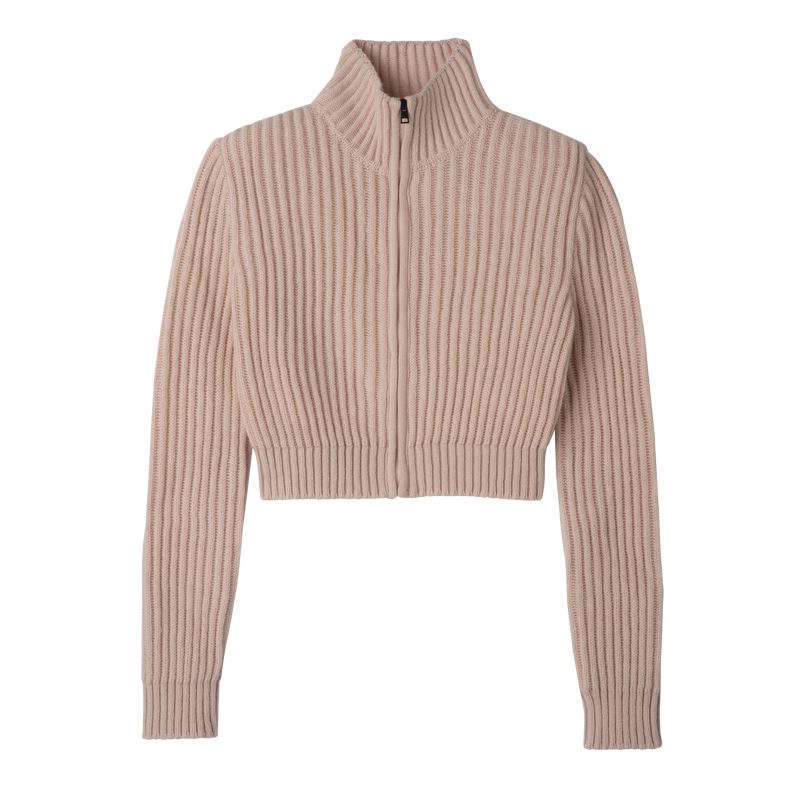 Longchamp Zip Collar Short Strickjacke Damen Beige | Deutschland-126SGZYKP